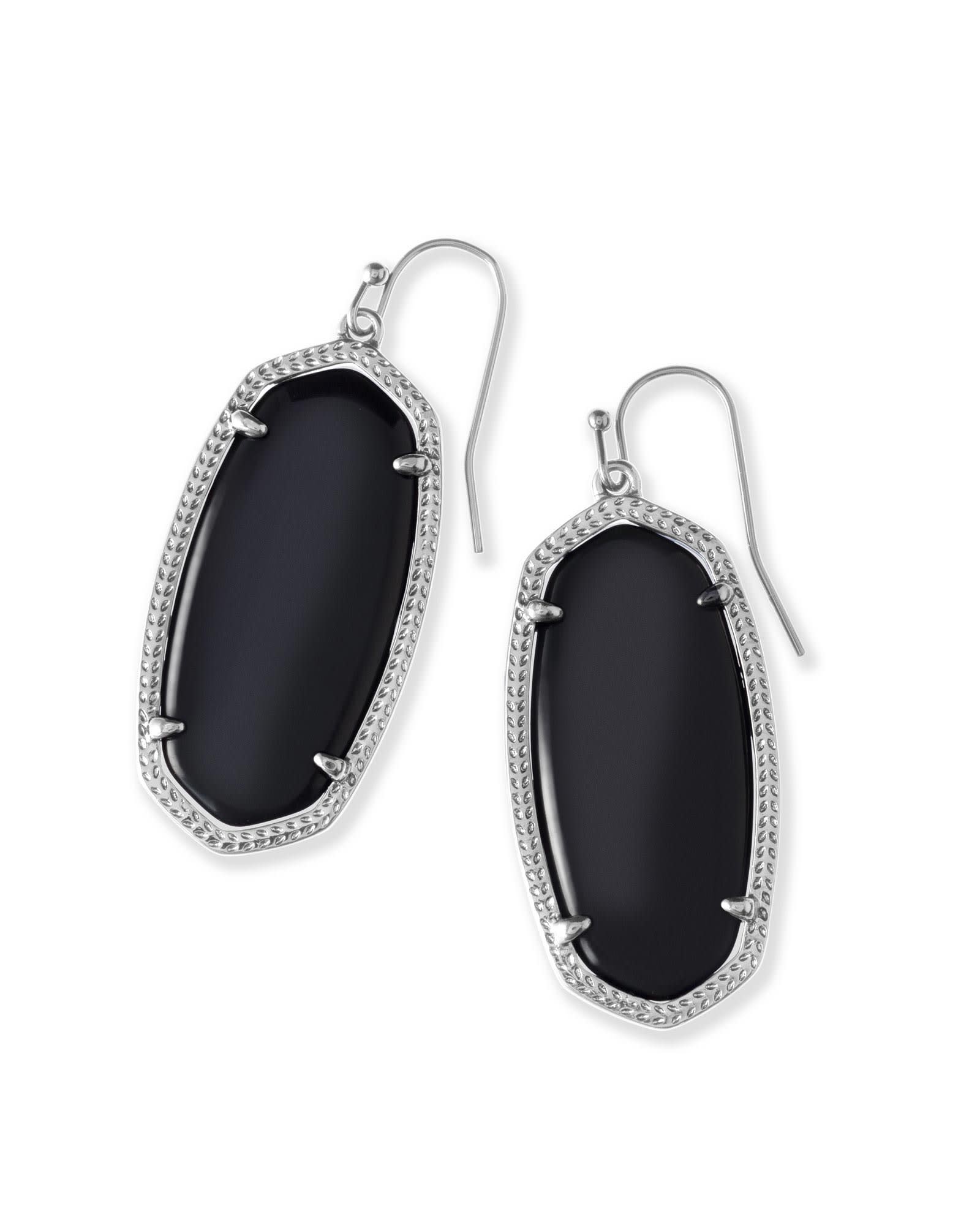 Elle Silver Drop Earrings in Black Opaque Glass