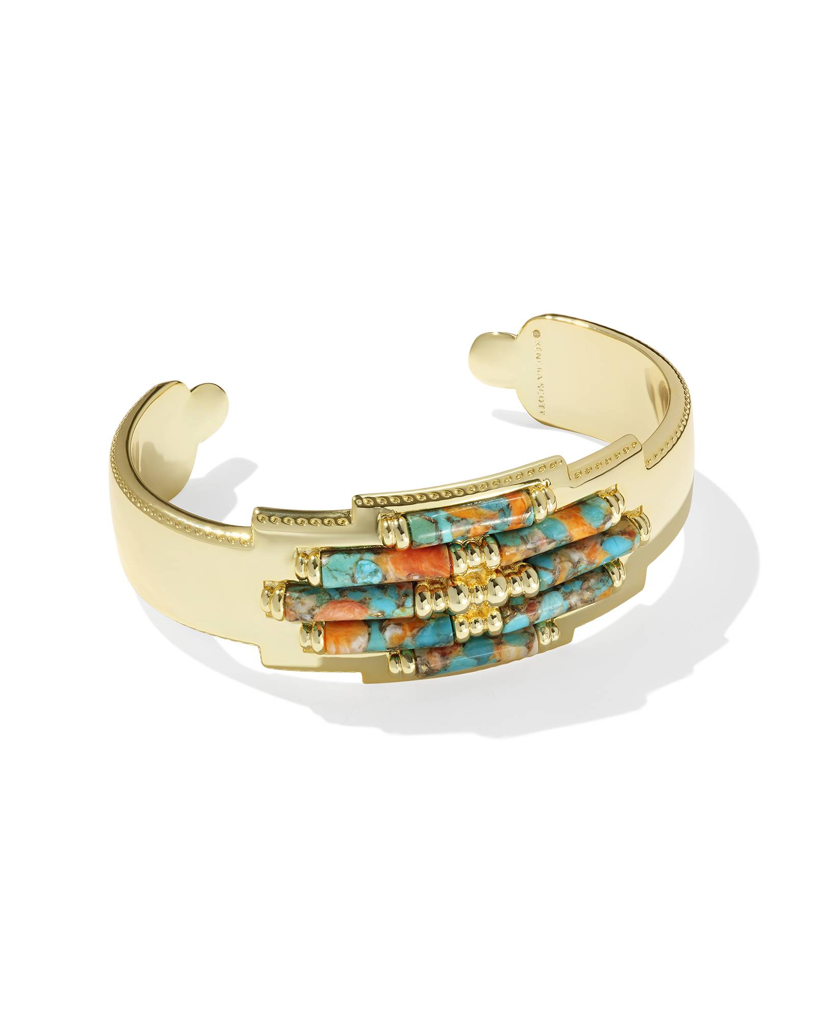 Ember Gold Statement Metal Cuff in Bronze Veined Turquoise Magnesite Red Oyster