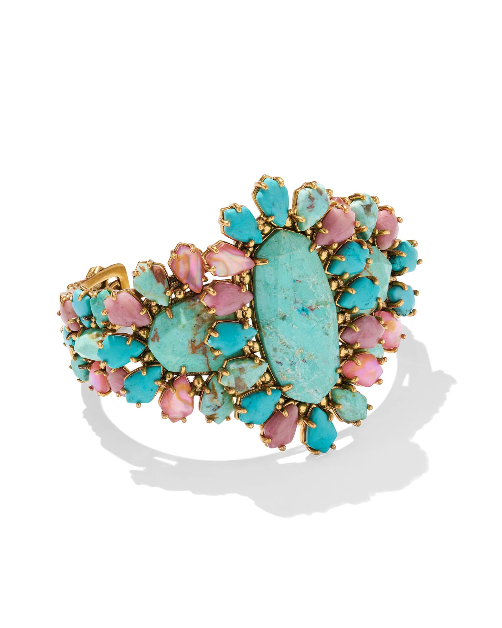 Flynn Vintage Gold Statement Cuff Bracelet in Teal Pink Mix