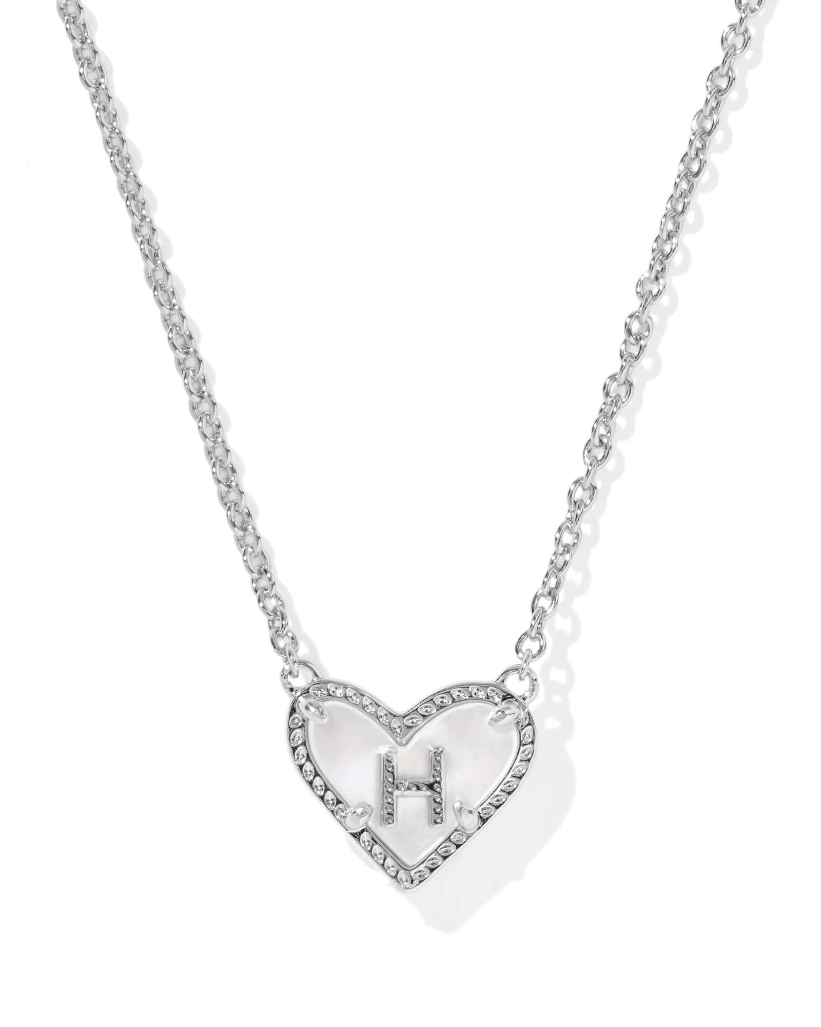 Ari Heart Letter H Silver Short Pendant Necklace