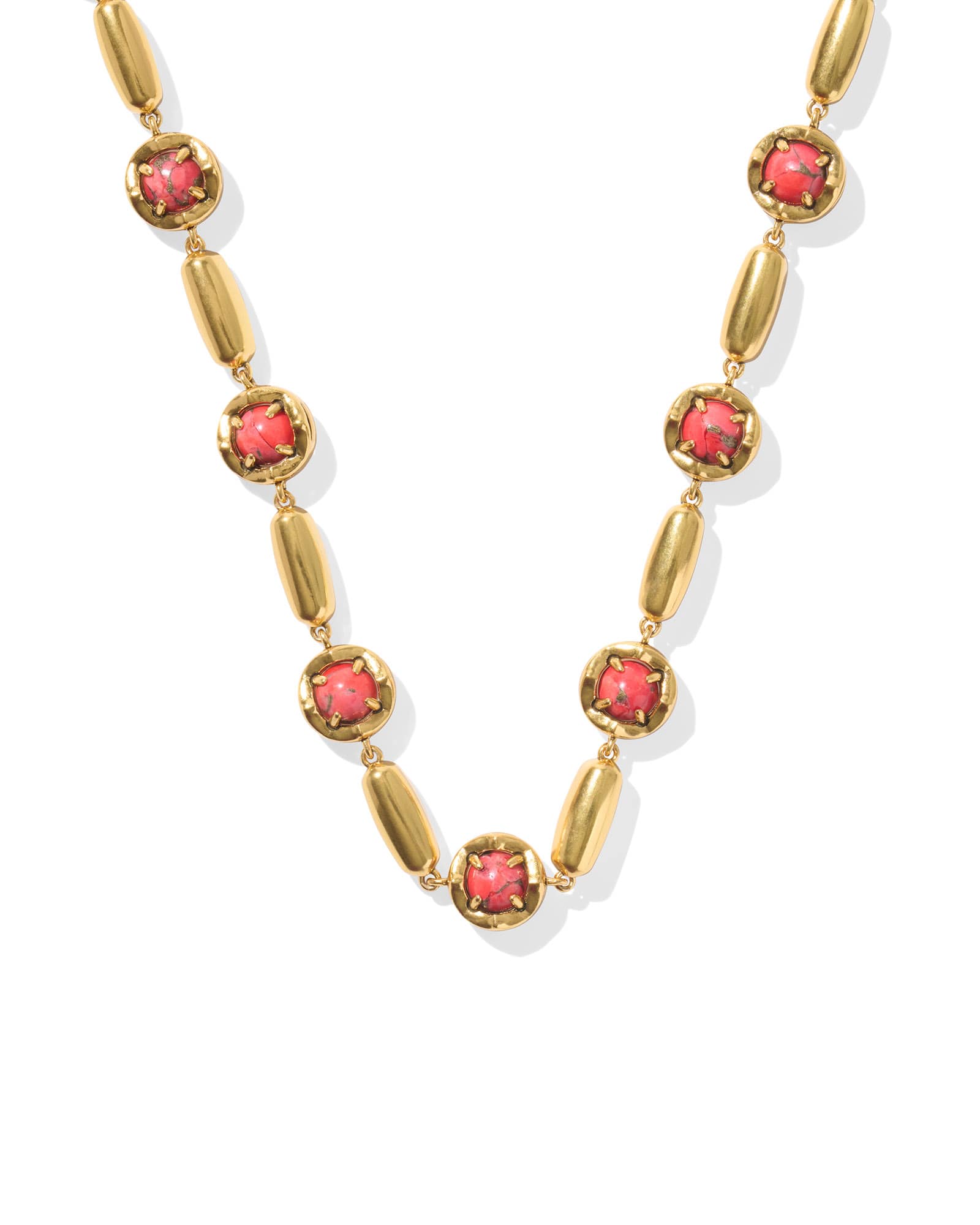 Ida Vintage Gold Long Strand Necklace in Bronze Veined Red Magnesite