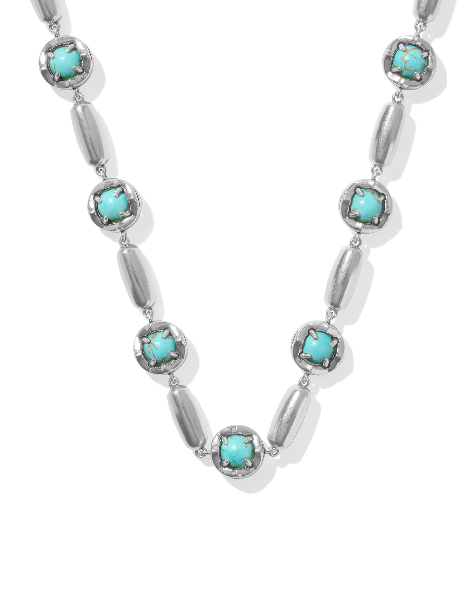 Ida Vintage Silver Long Strand Necklace in Sea Green Chrysocolla