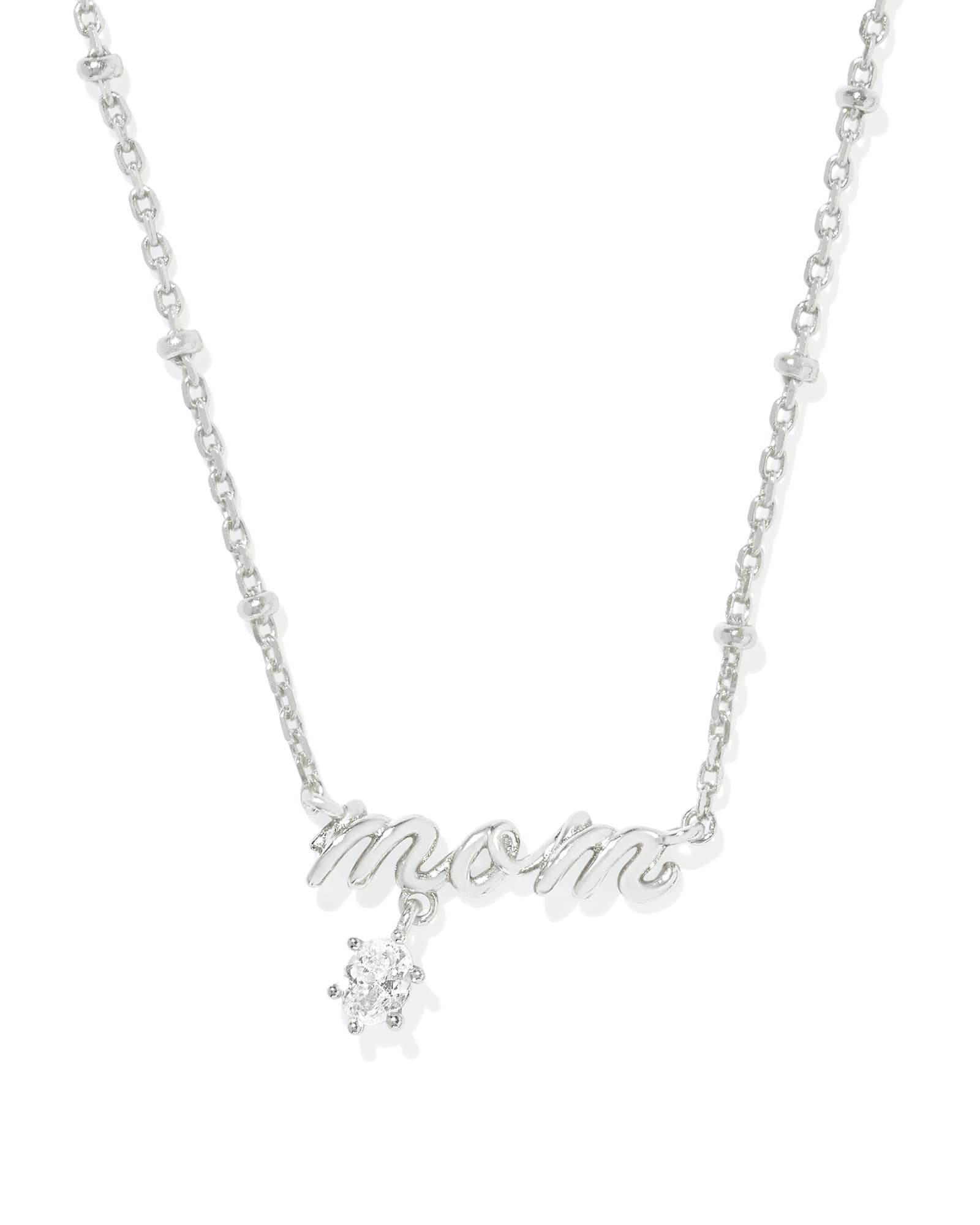 Mom Silver Crystal Short Pendant Necklace