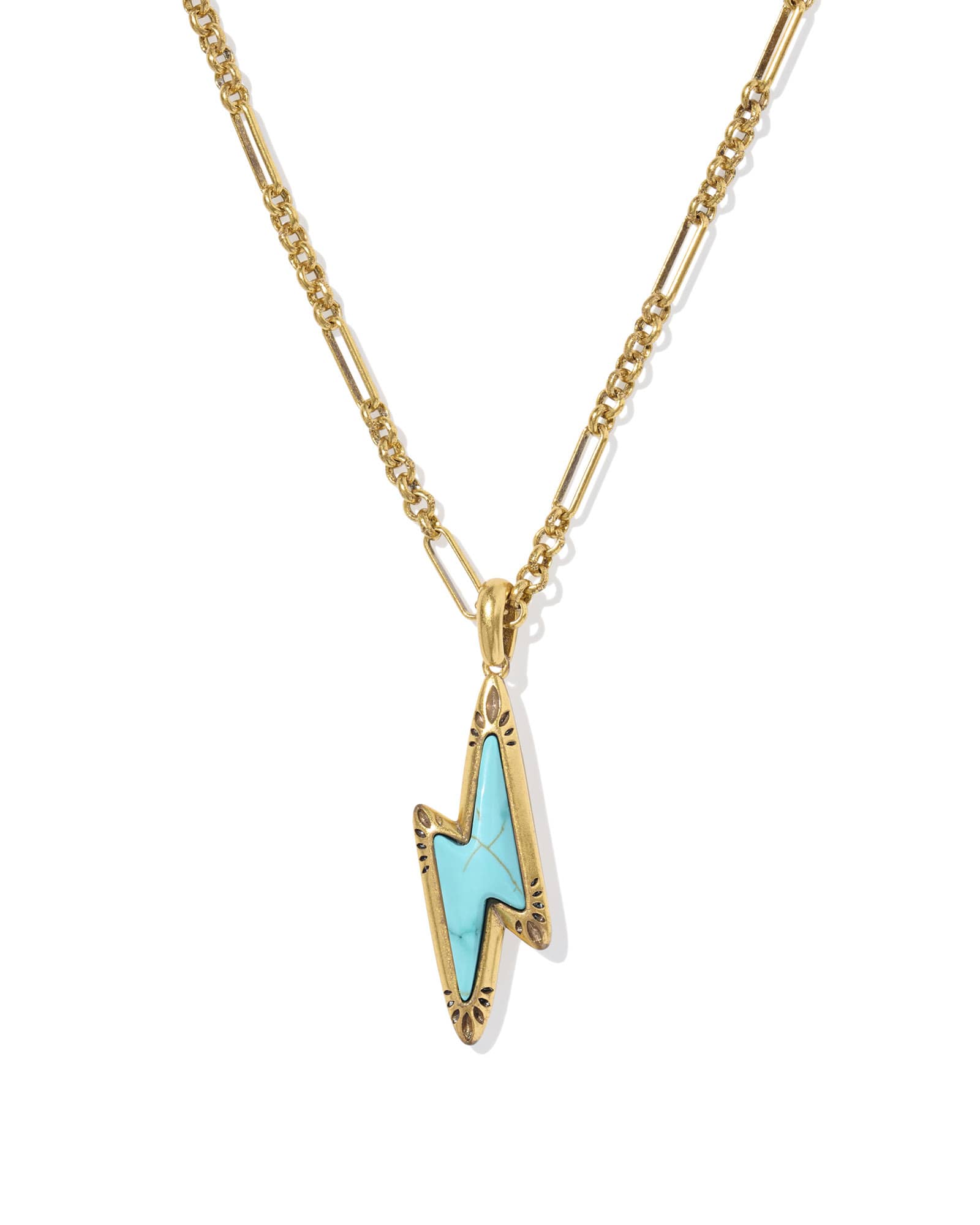 Lightning Bolt Vintage Gold Small Long Pendant