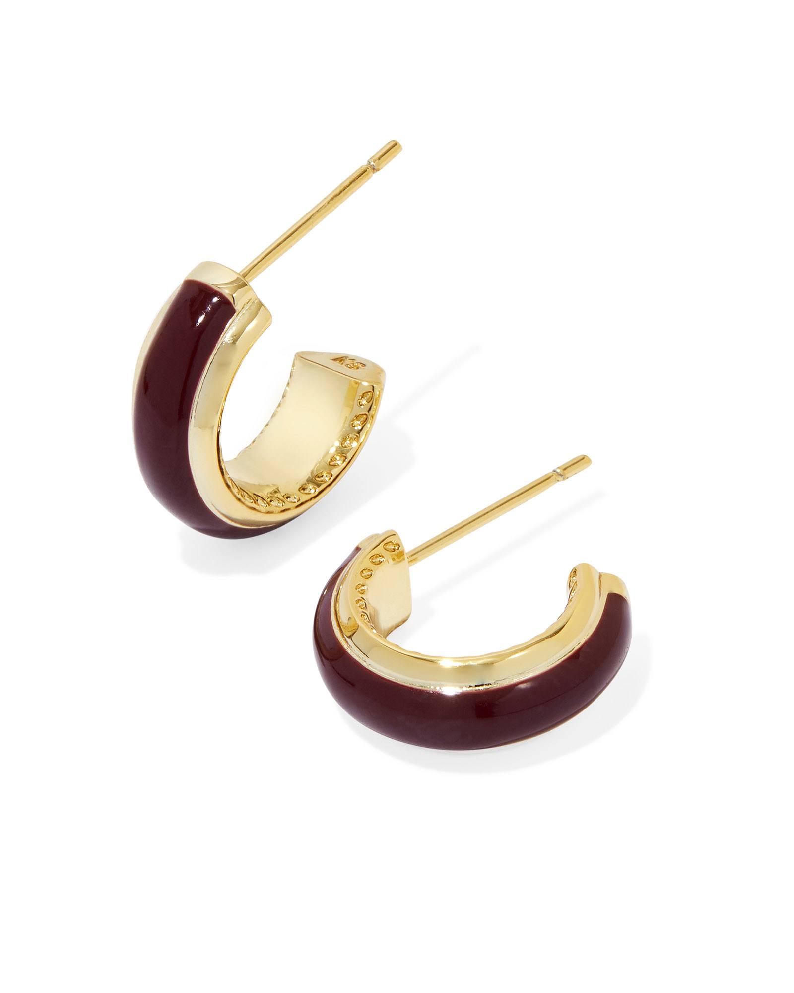 Ainsley Gold Huggie Earrings in Burgundy Enamel