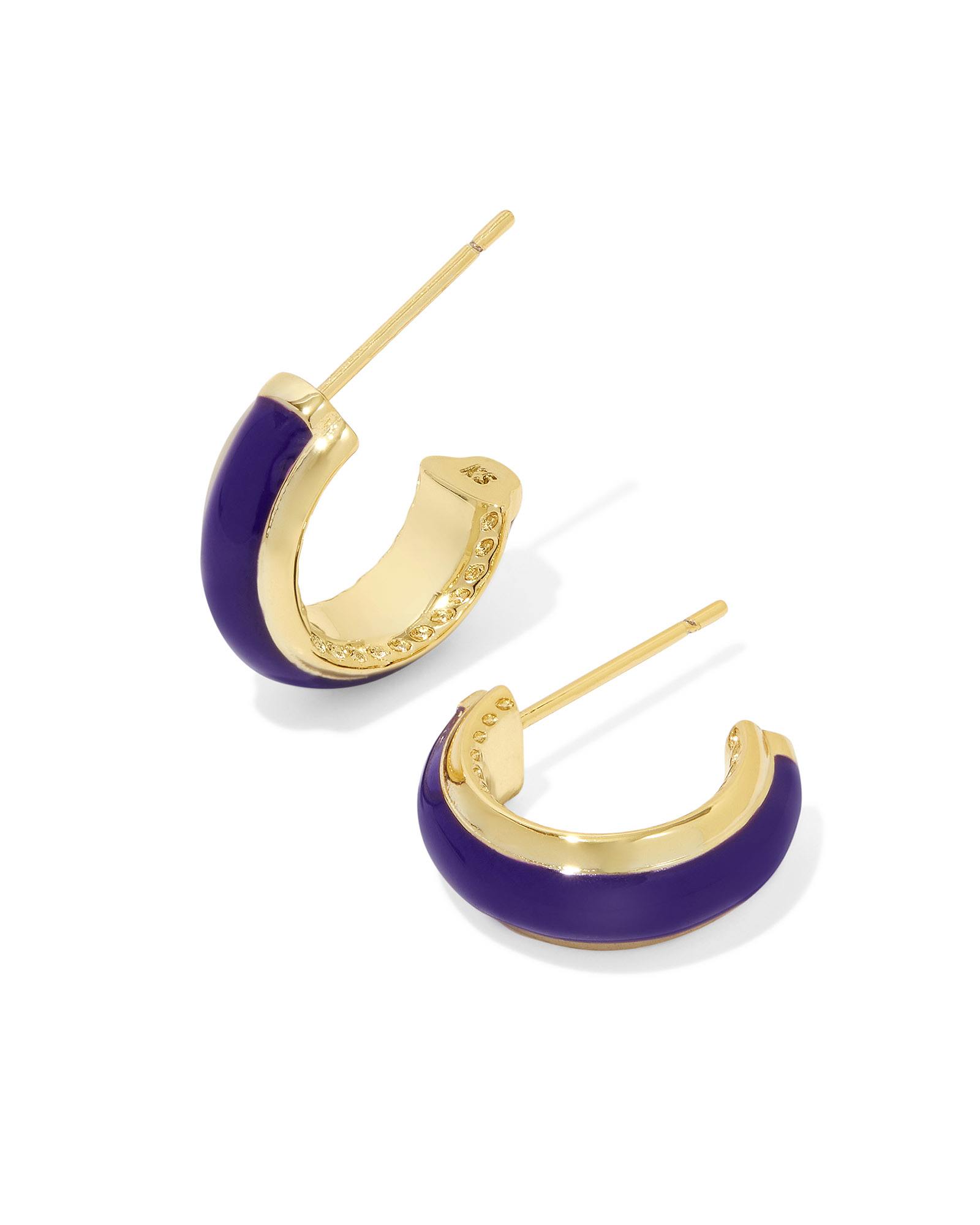 Ainsley Gold Huggie Earrings in Purple Enamel
