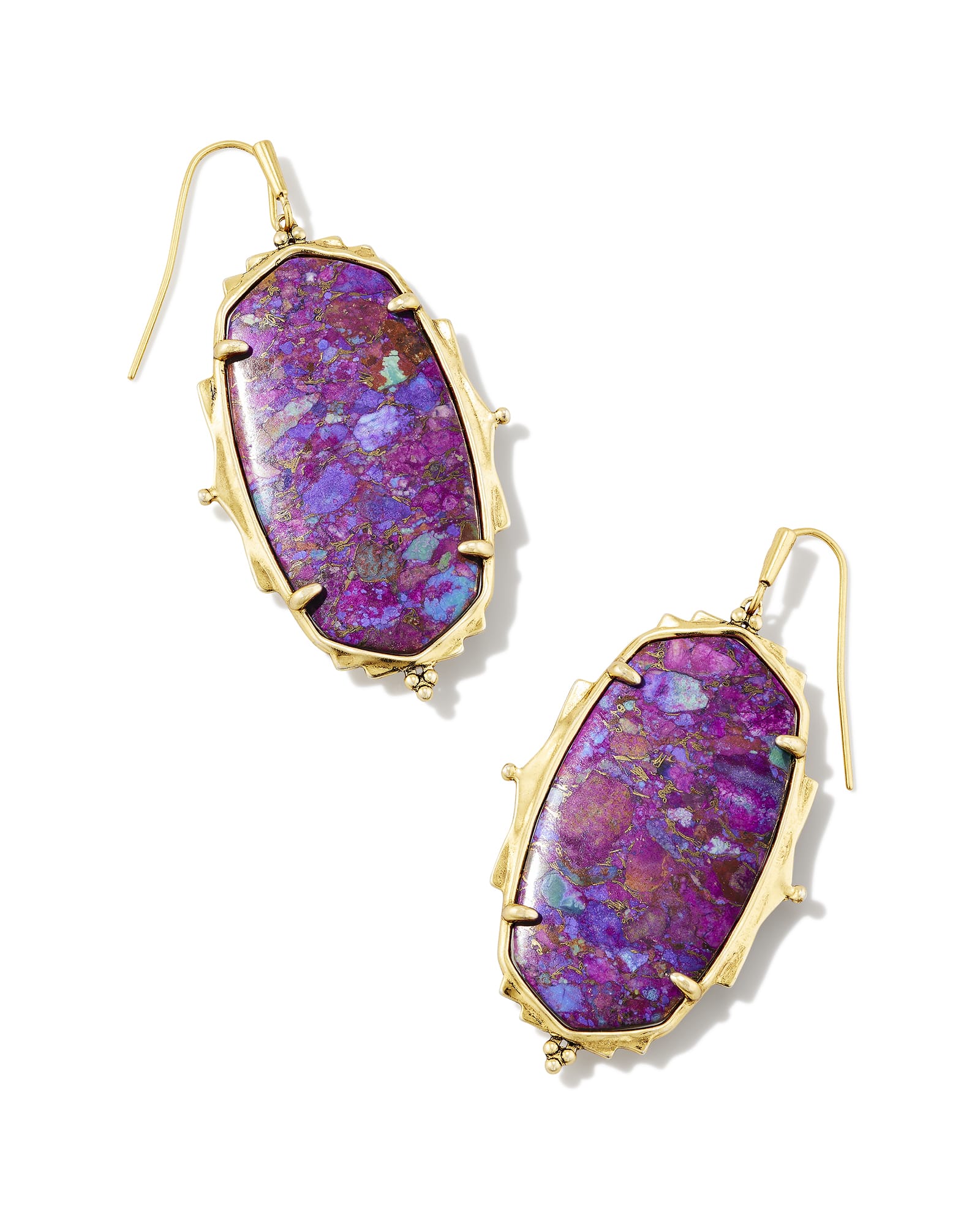 Baroque Vintage Gold Ella Drop Earrings in Bronze Veined Purple Turquoise Magnesite