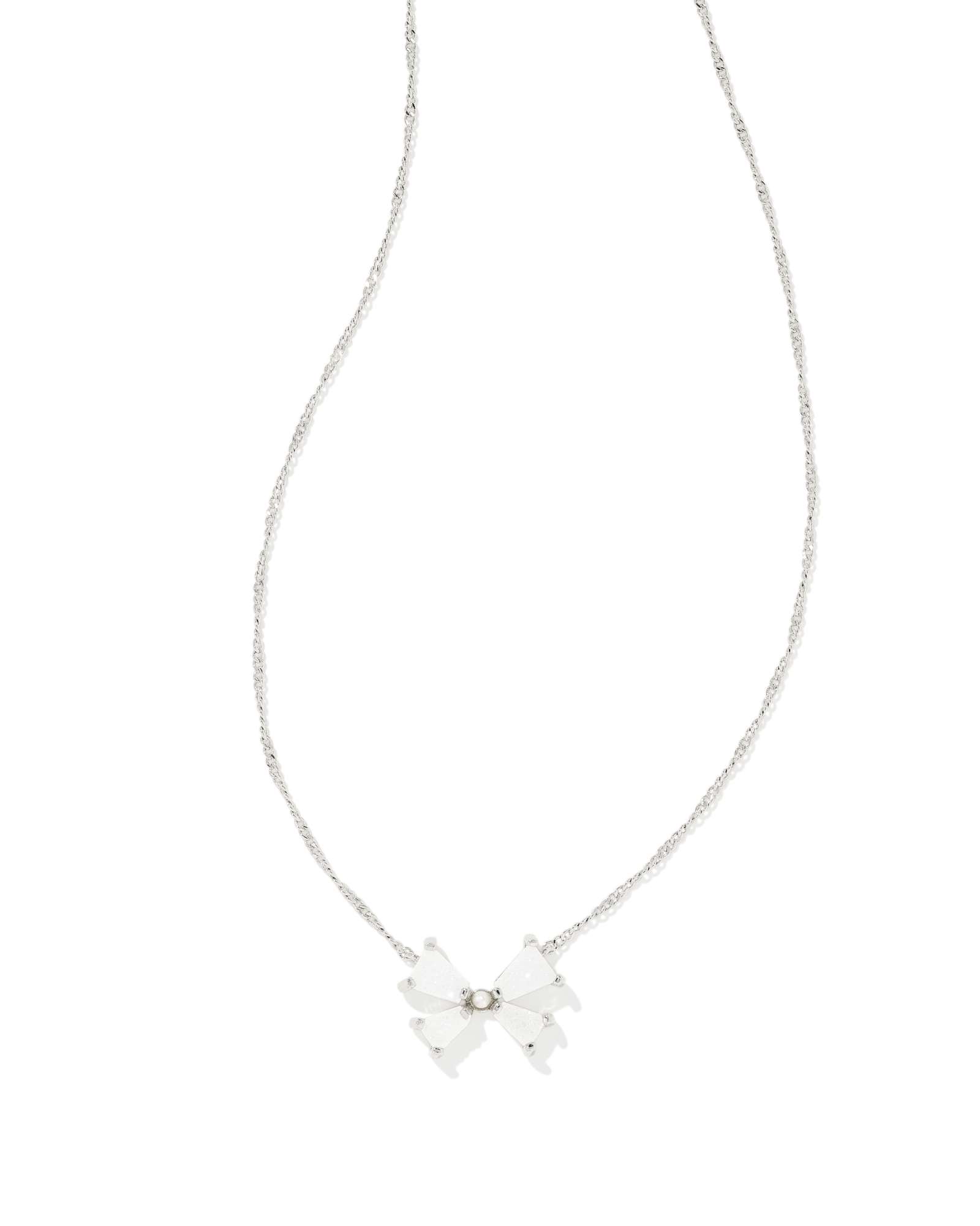 Blair Silver Bow Small Short Pendant Necklace in Iridescent Drusy