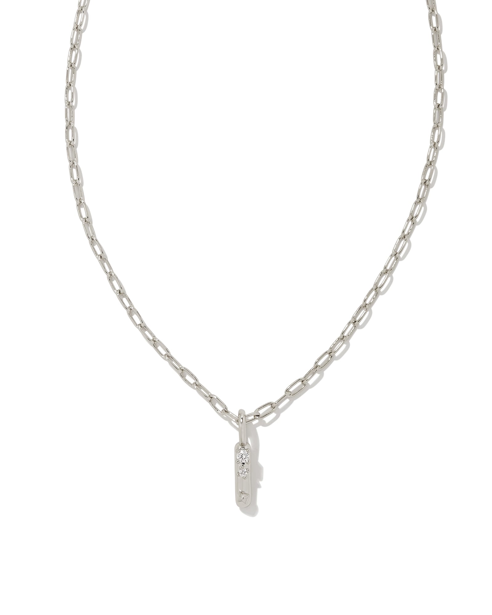 Crystal Letter I Silver Short Pendant Necklace in White Crystal