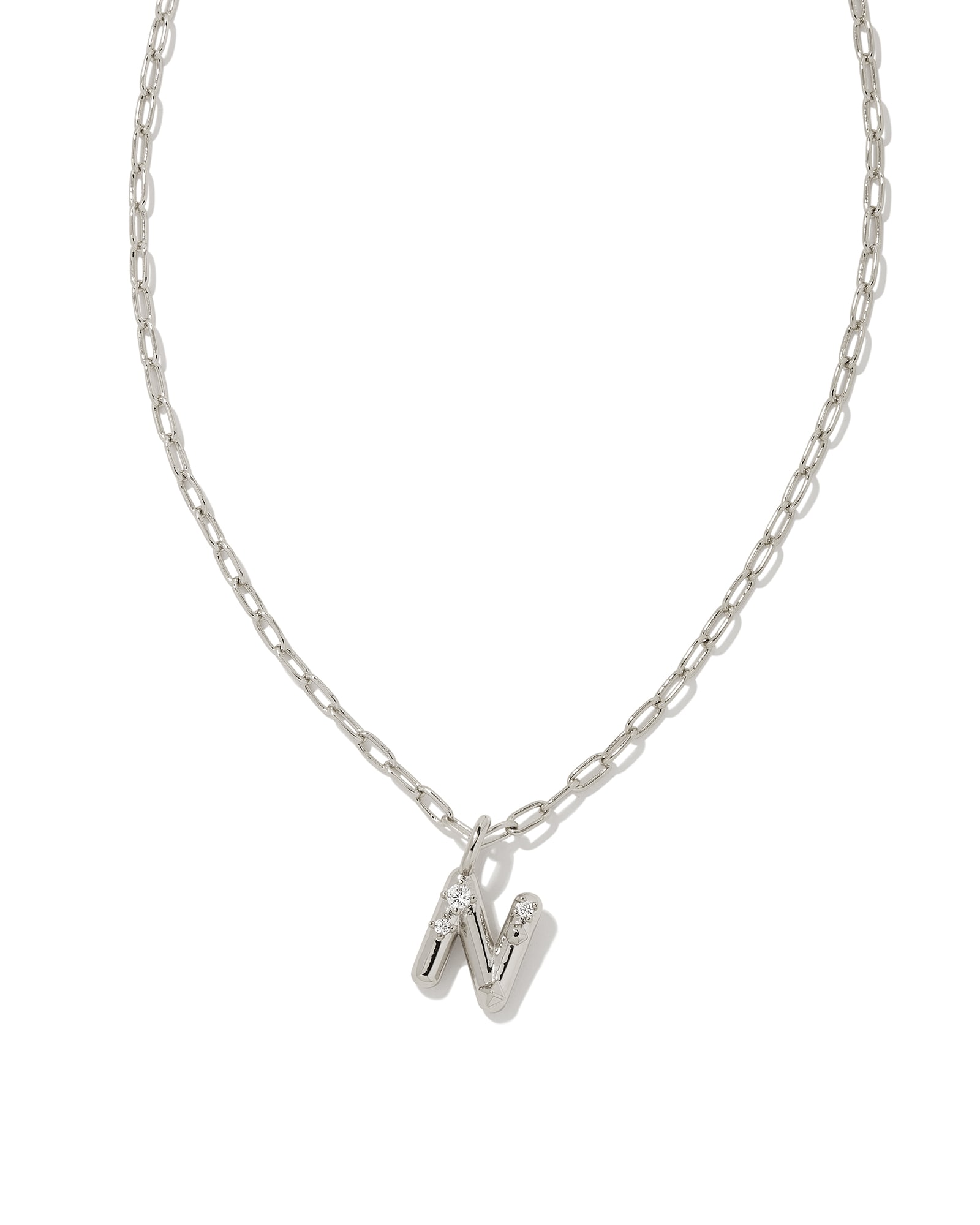 Crystal Letter N Silver Short Pendant Necklace in White Crystal