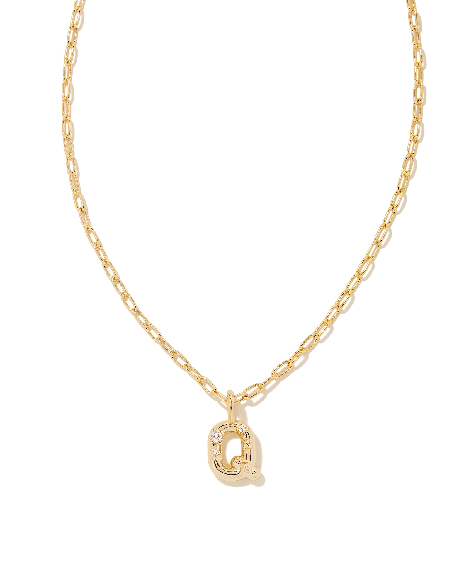 Crystal Letter Q Gold Short Pendant Necklace in White Crystal