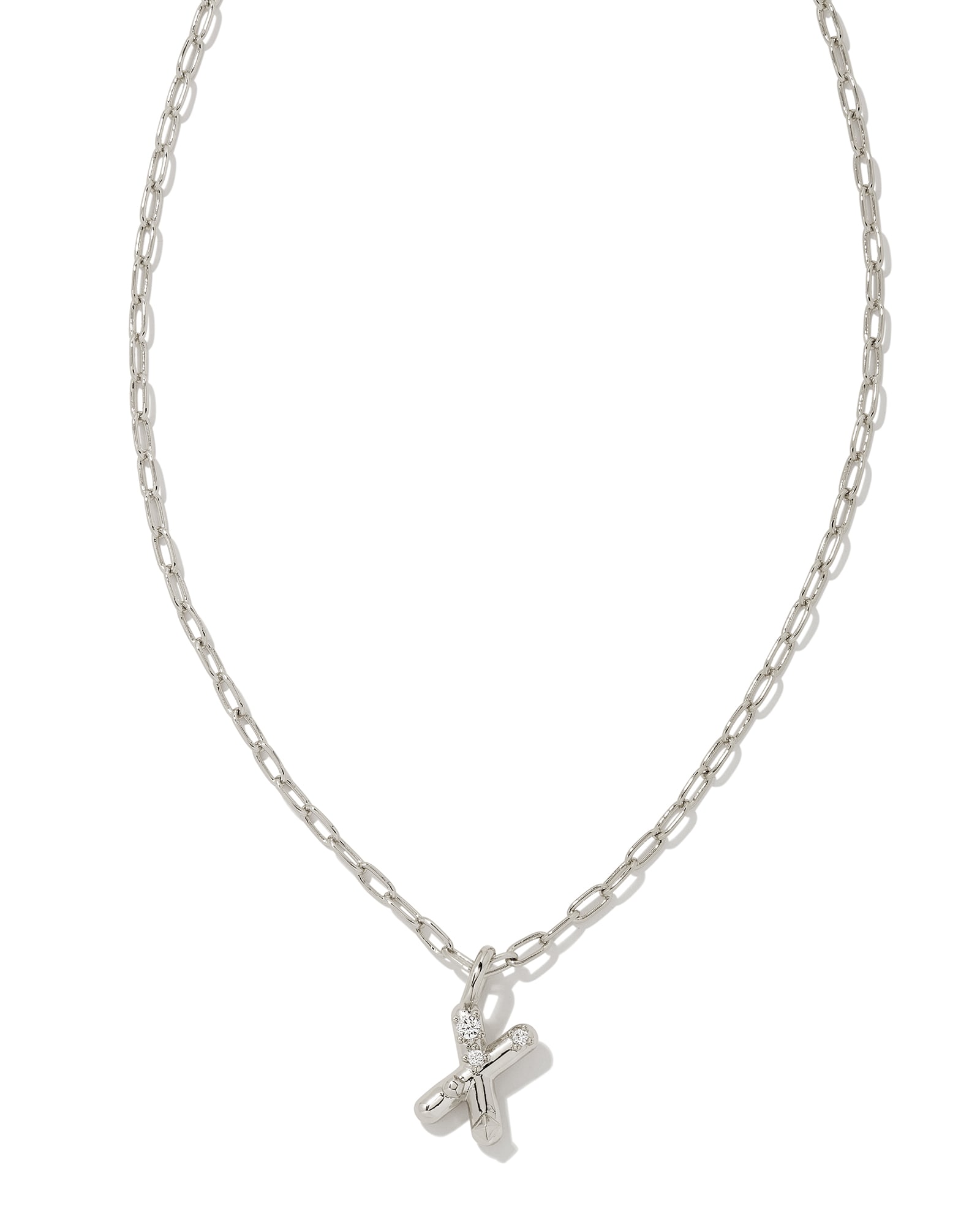 Crystal Letter X Silver Short Pendant Necklace in White Crystal
