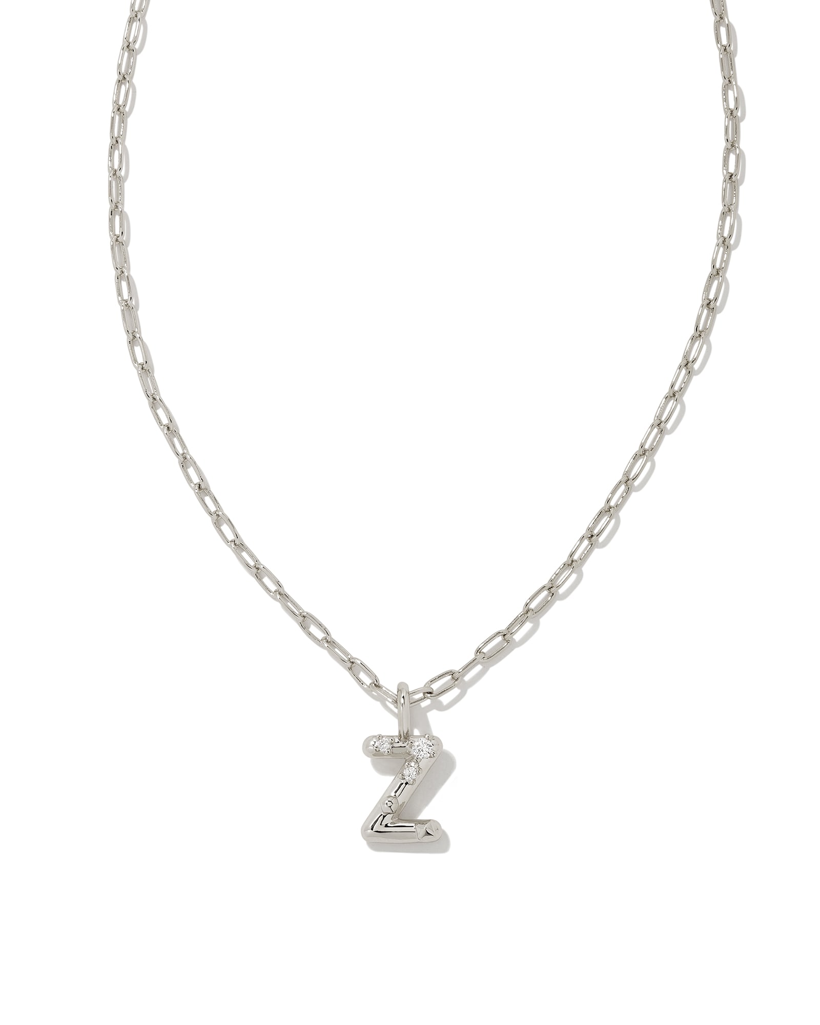 Crystal Letter Z  Silver Short Pendant Necklace in White Crystal