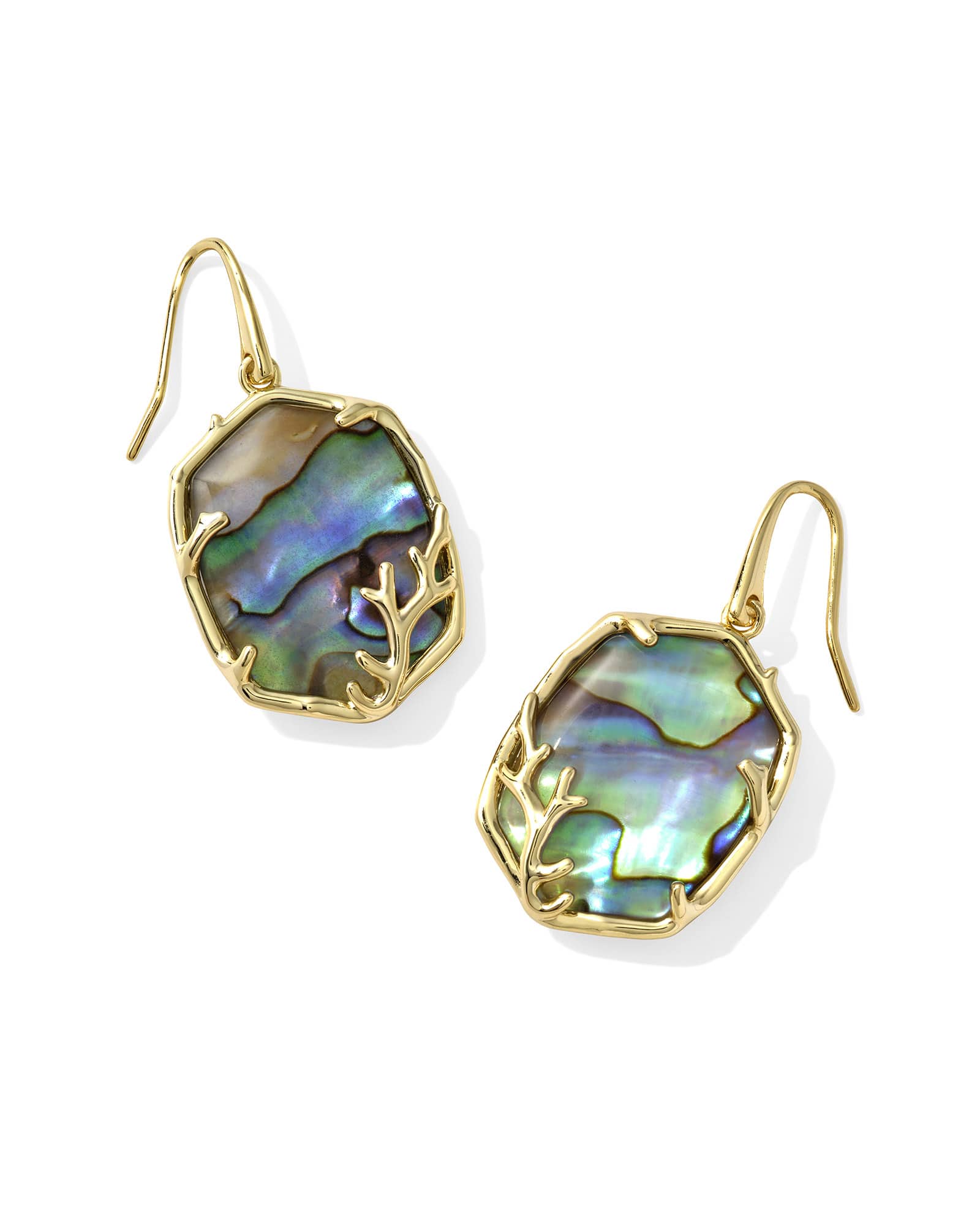 Daphne Gold Coral Frame Drop Earrings in Abalone