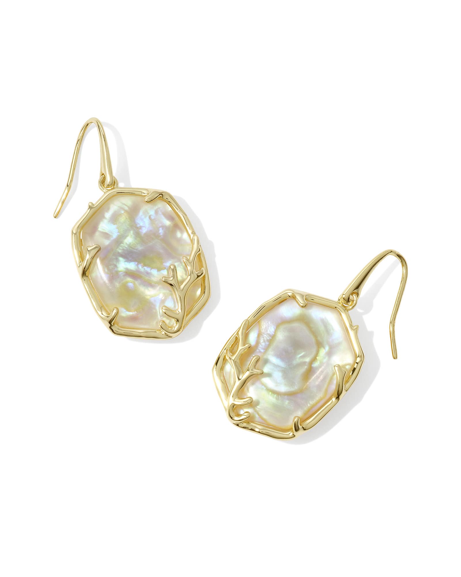 Daphne Gold Coral Frame Drop Earrings in Iridescent Abalone