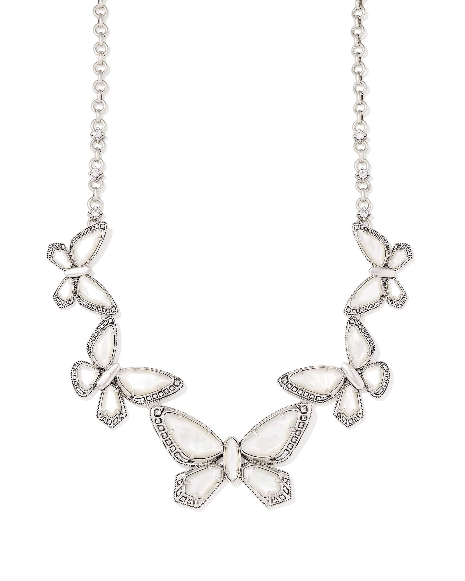 Dolly Parton x Kendra Scott Vintage Silver 1974 Butterfly Statement Necklace in Ivory Mother-of-Pearl