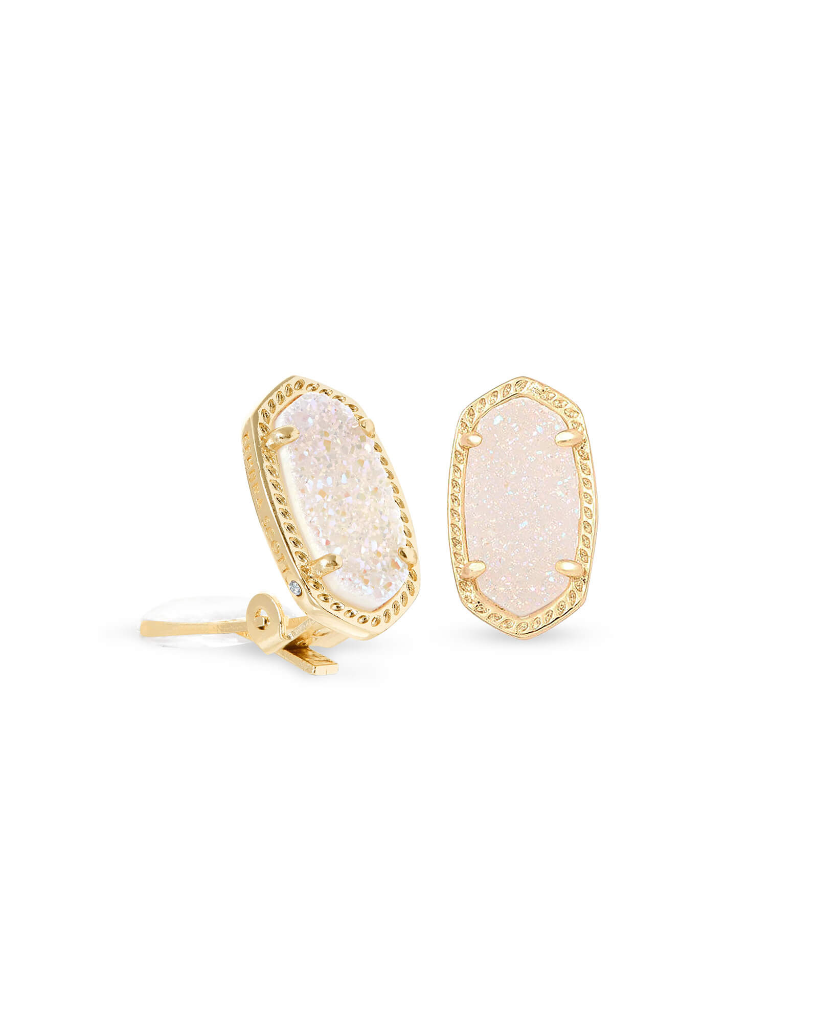 Ellie Clip-On Gold Stud Earrings in Iridescent Drusy