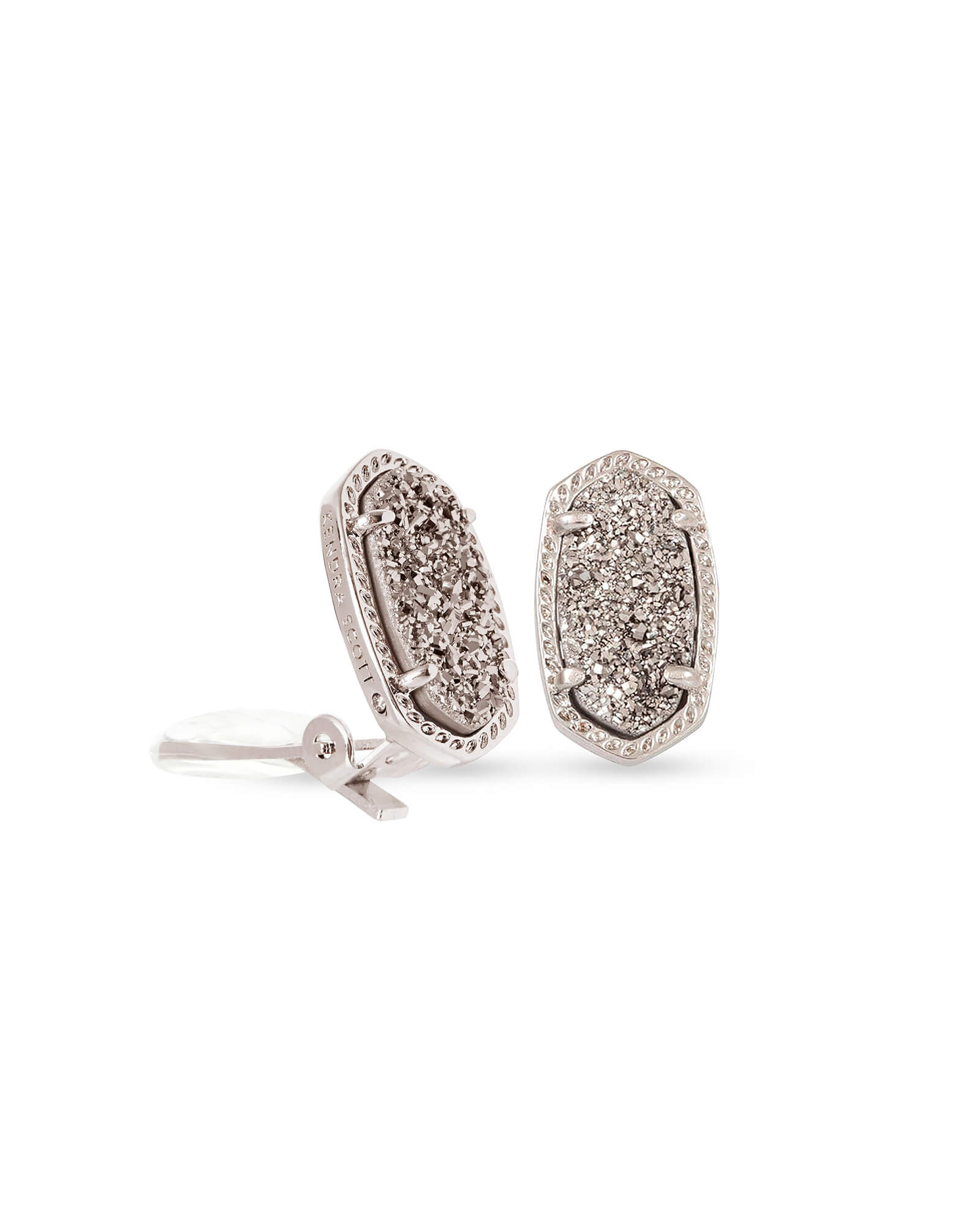 Ellie Clip-On Silver Stud Earrings in Platinum Drusy