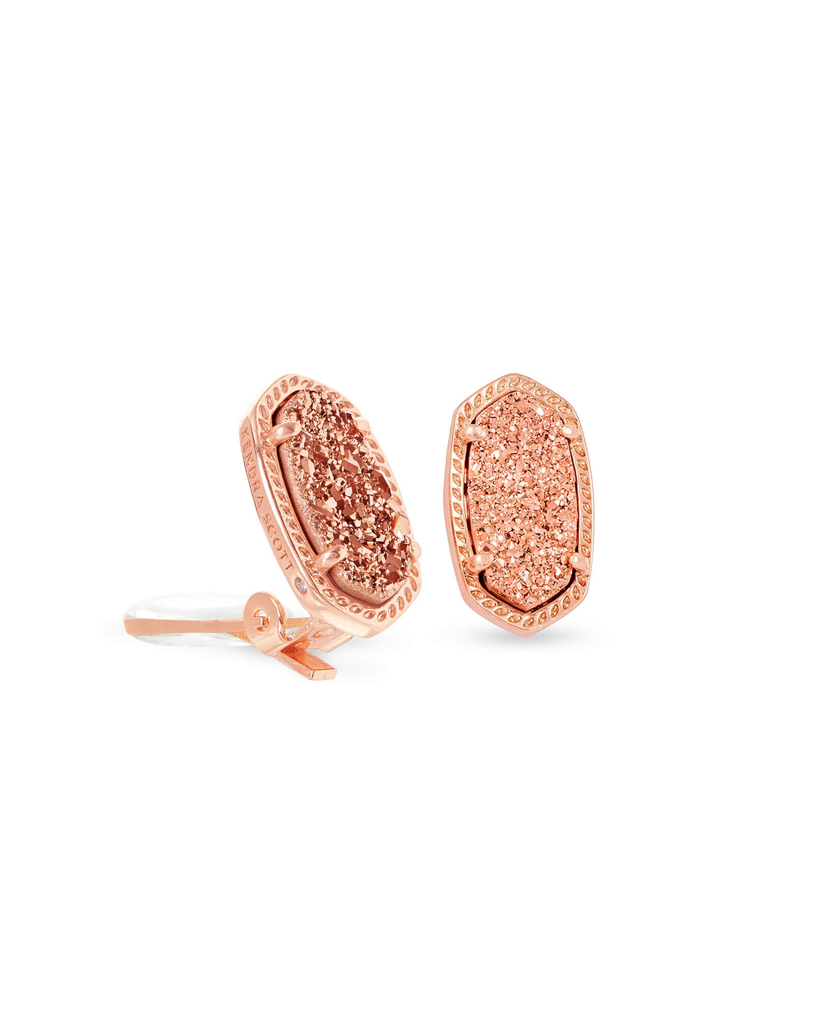 Ellie Clip-On Rose Gold Stud Earrings in Rose Gold Drusy