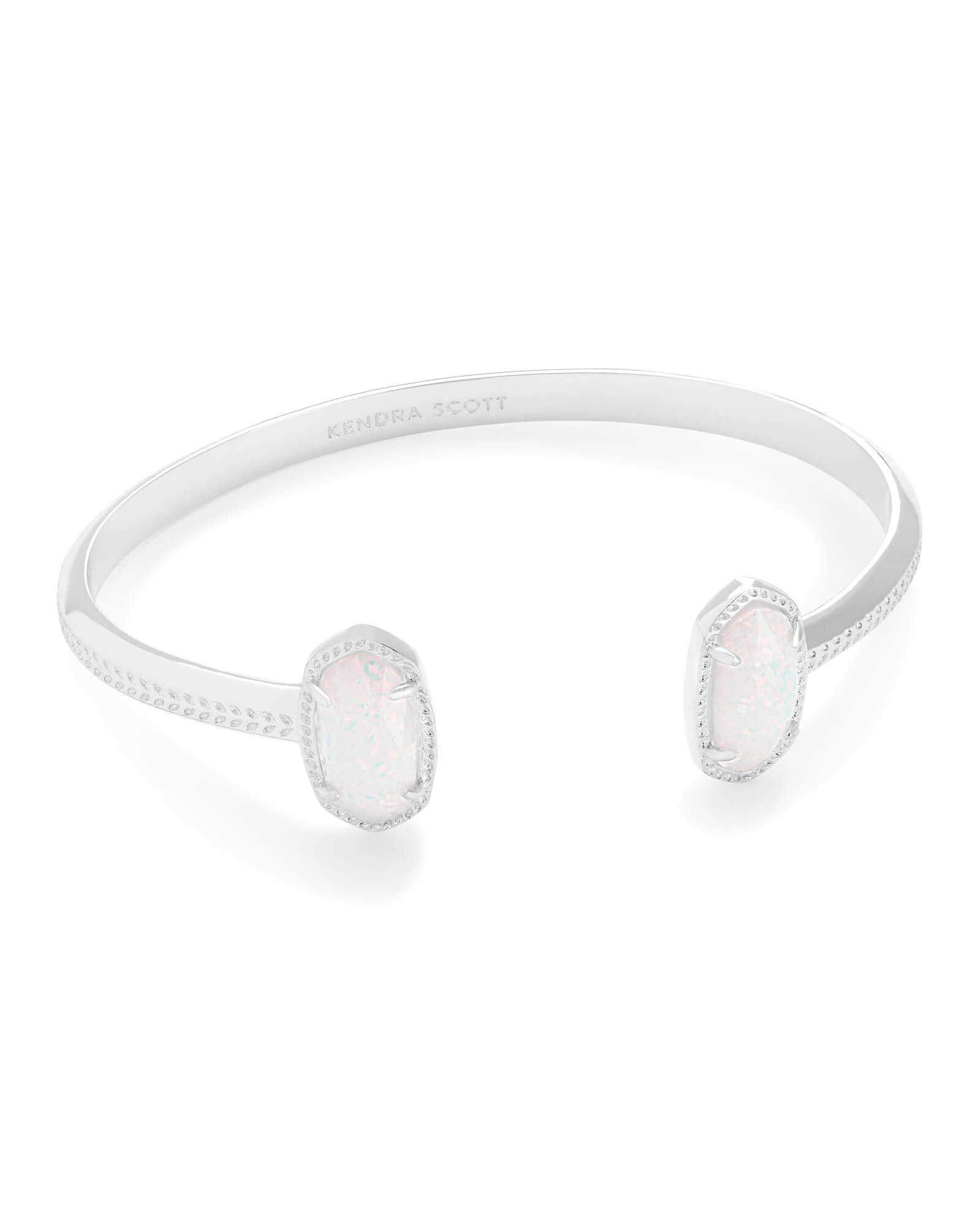 Elton Silver Cuff Bracelet White Kyocera Opal