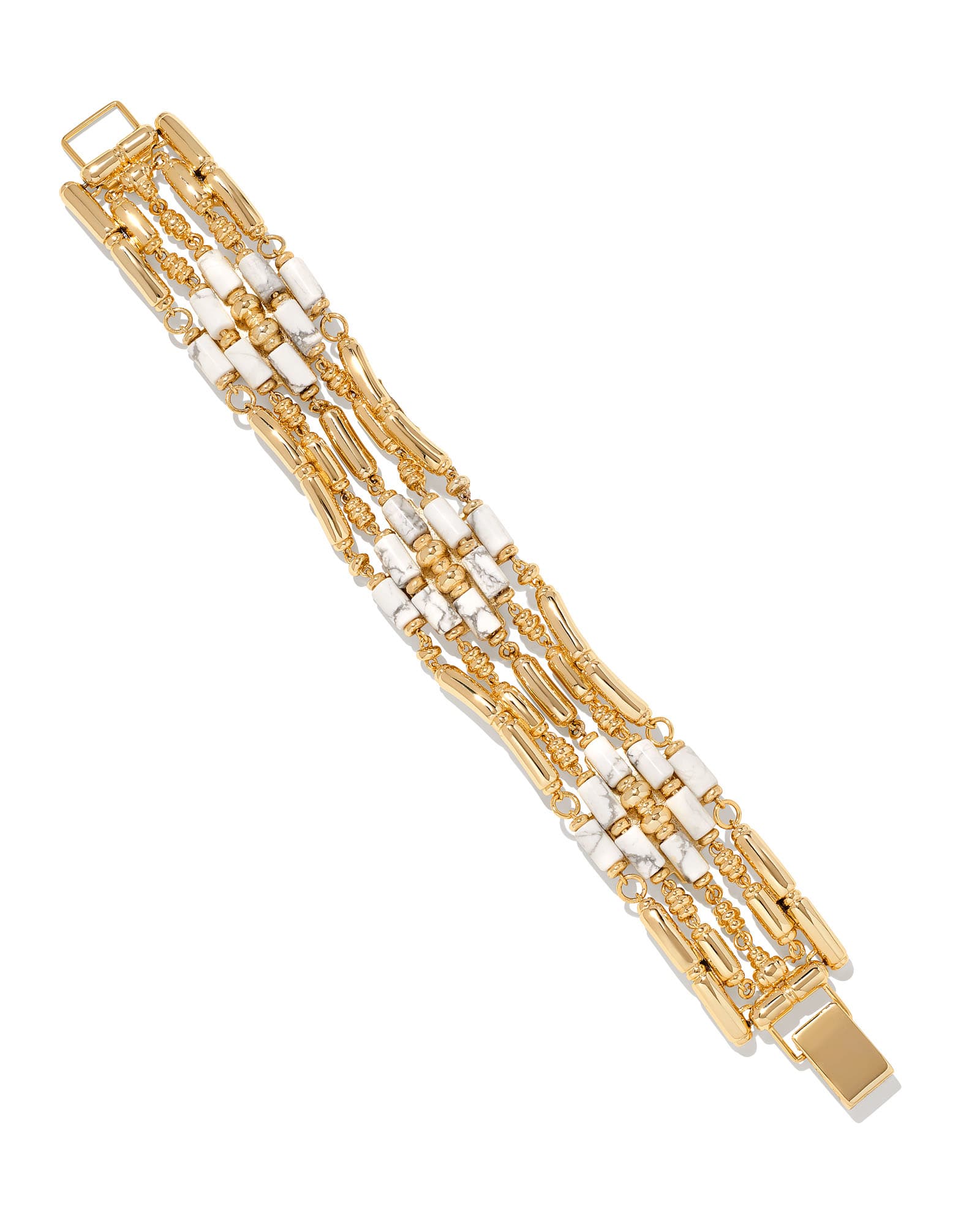 Ember Gold Statement Cuff Bracelet in White Variegated Magnesite