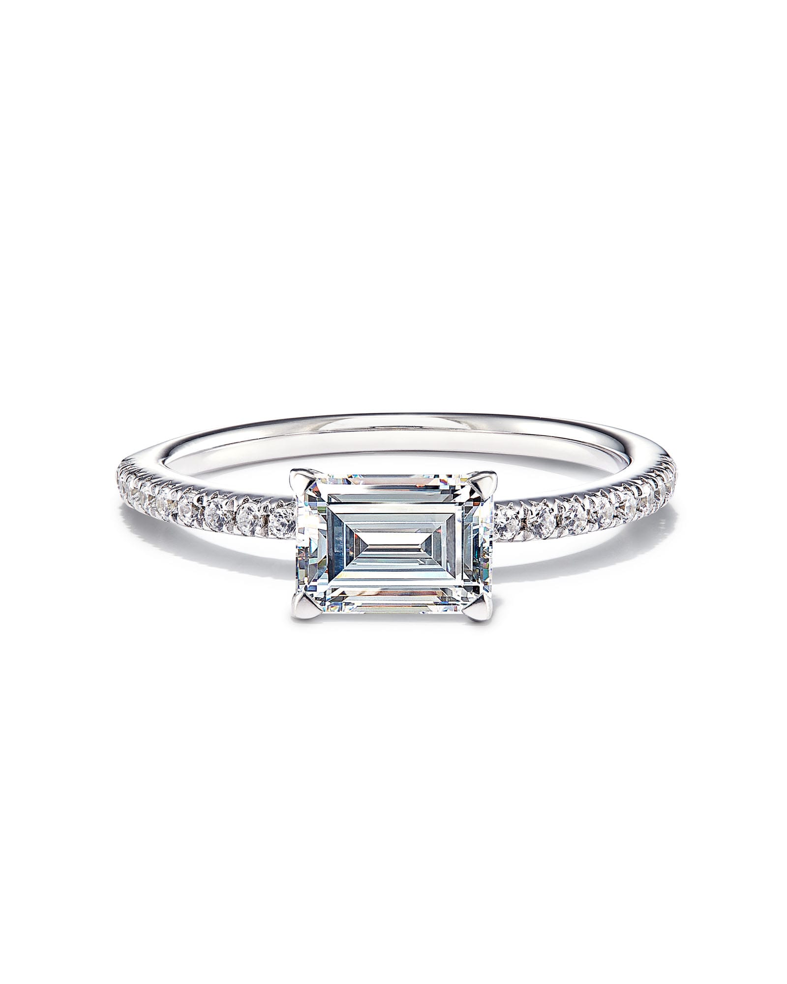 0.5 ct Emerald Solitaire Engagement Ring with Pave Diamonds in 14k White Gold