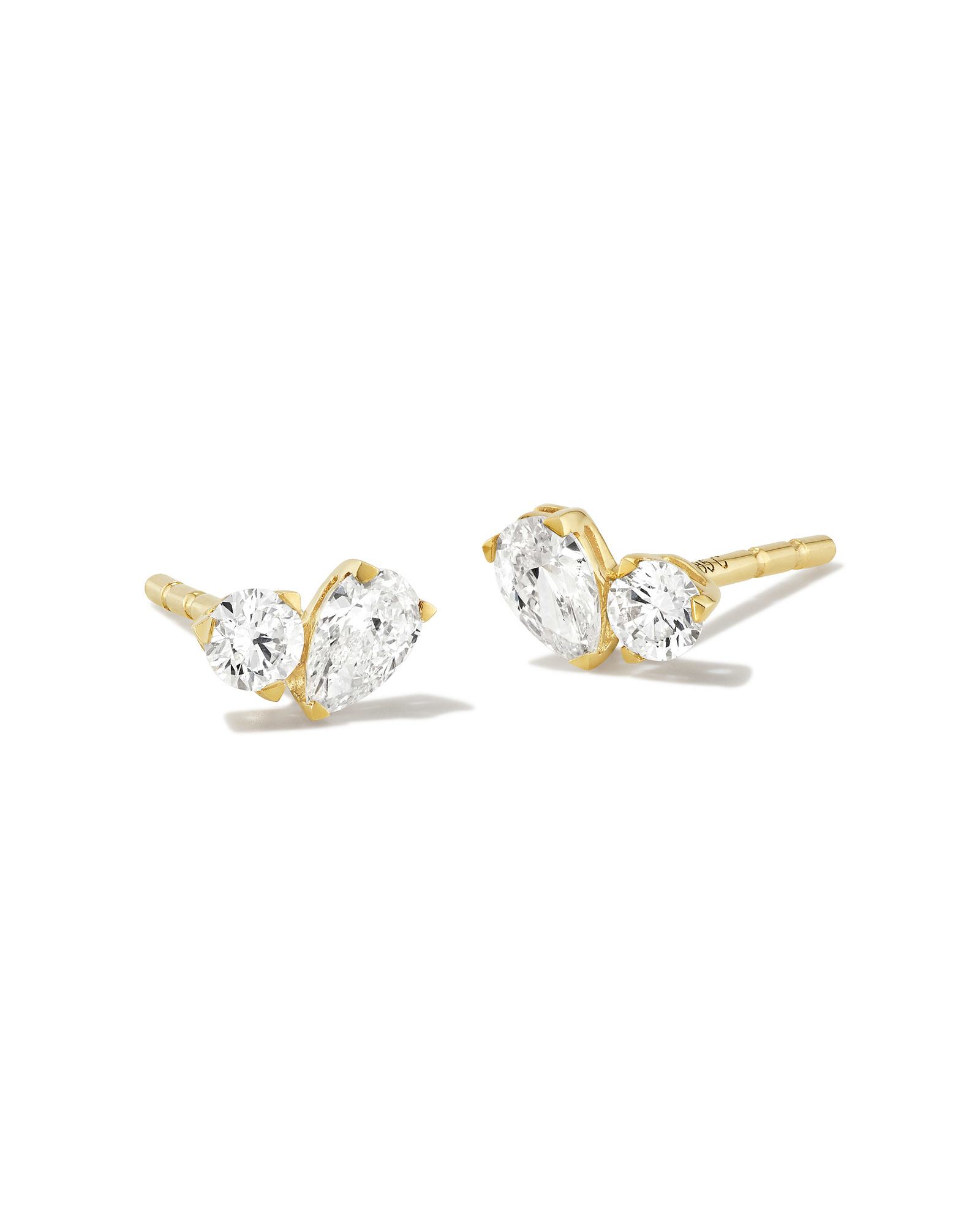0.32 ct Lab Grown White Diamond Toi et Moi Stud Earrings in 14k Yellow Gold