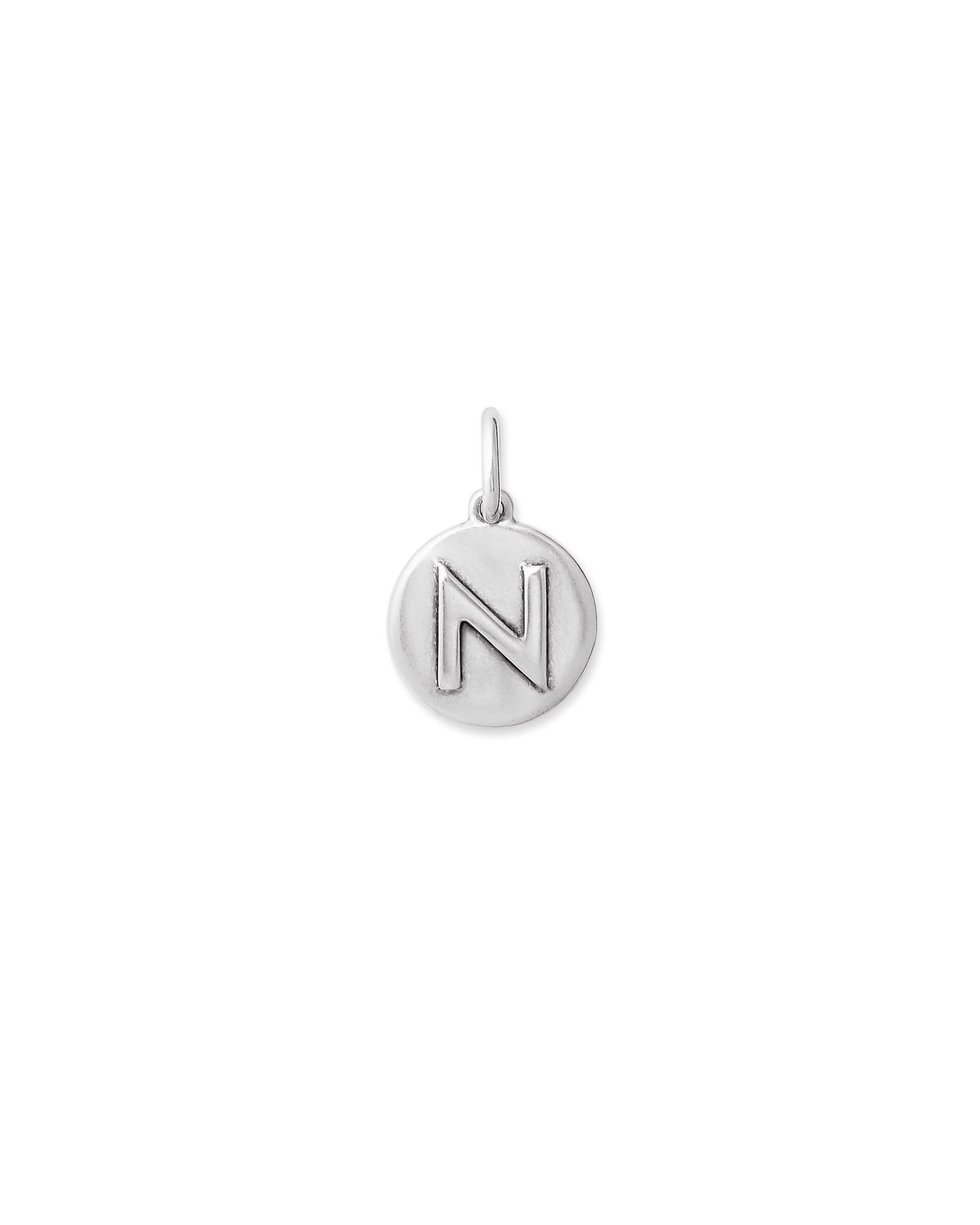 Letter N Coin Charm in Oxidized Sterling Silver