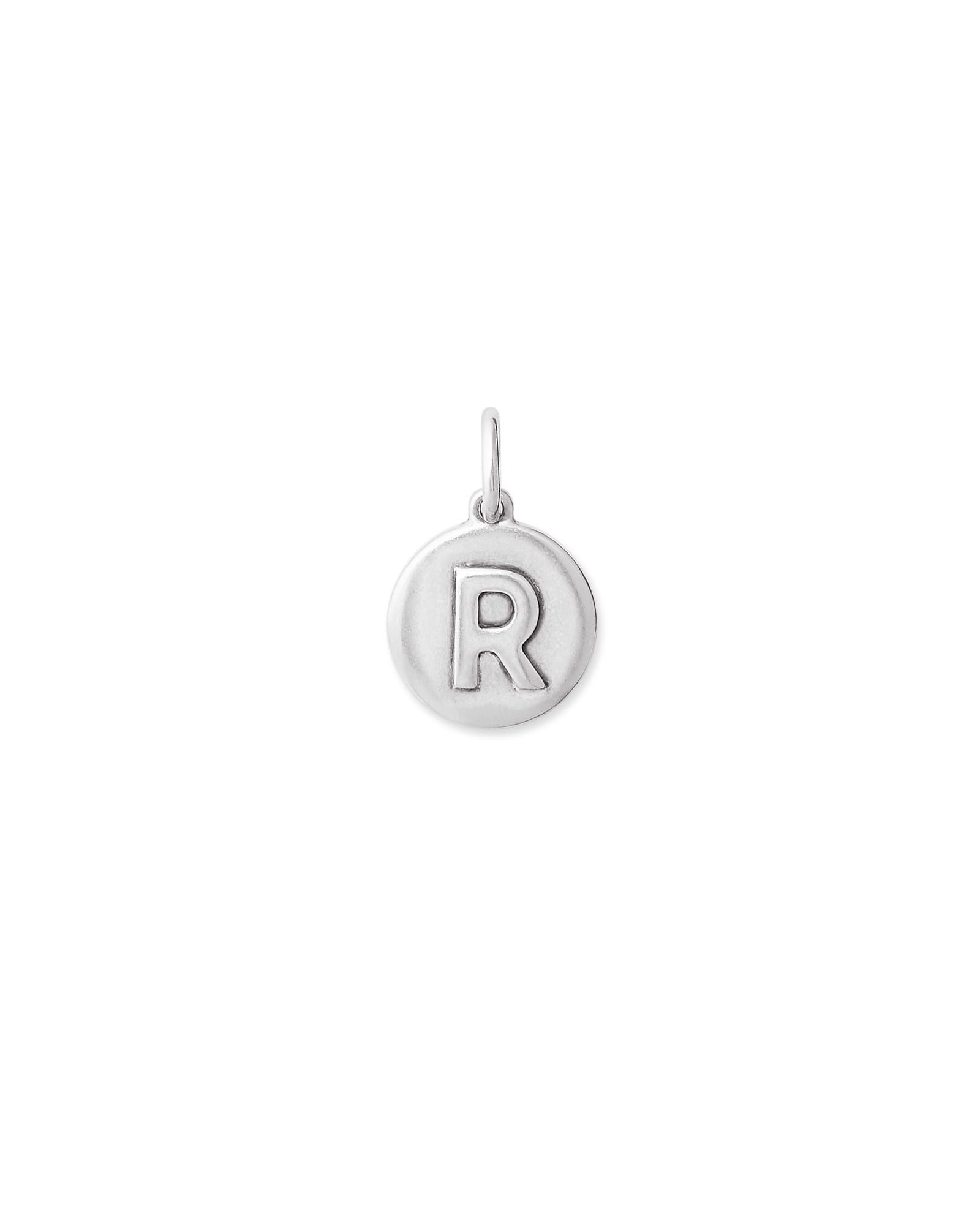 Letter R Coin Charm in Oxidized Sterling Silver