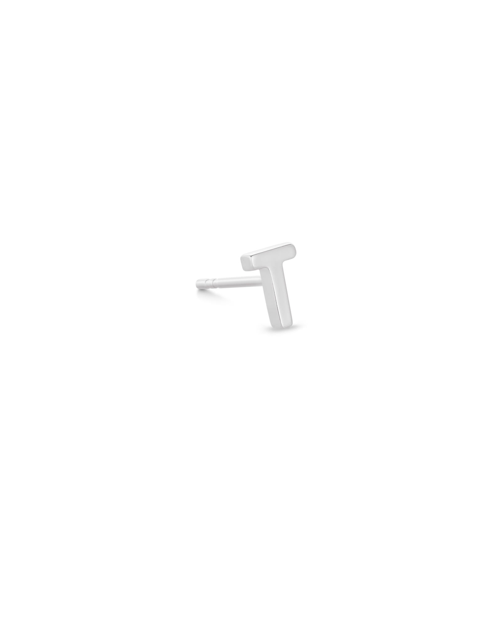 Letter T Single Stud Earring in Sterling Silver 