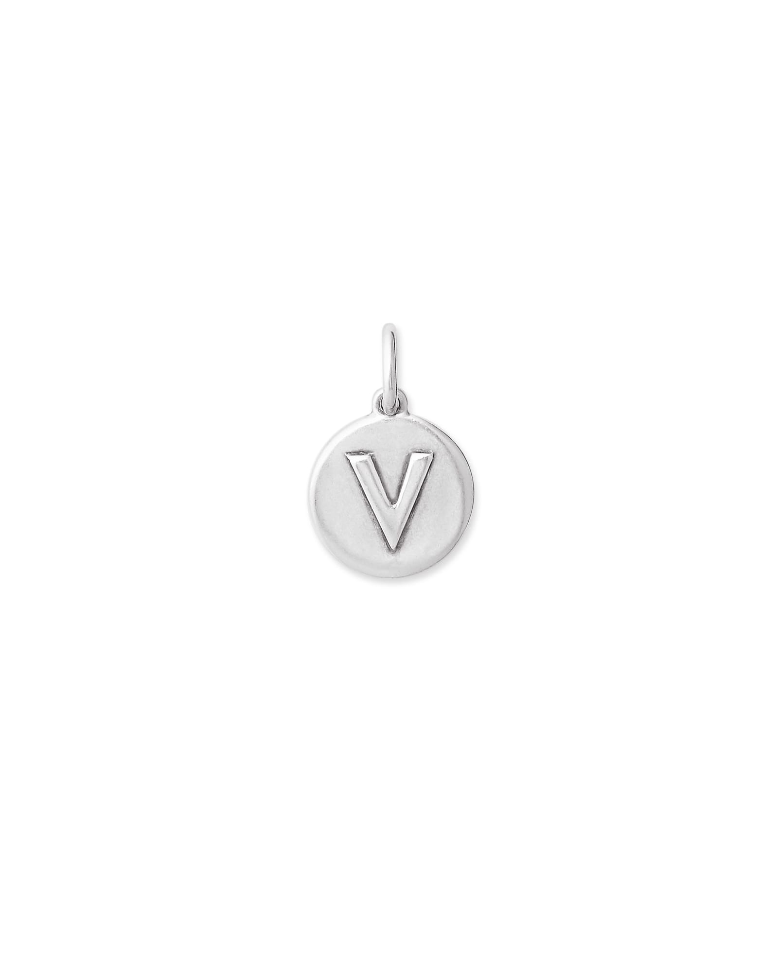 Letter V Coin Charm in Oxidized Sterling Silver