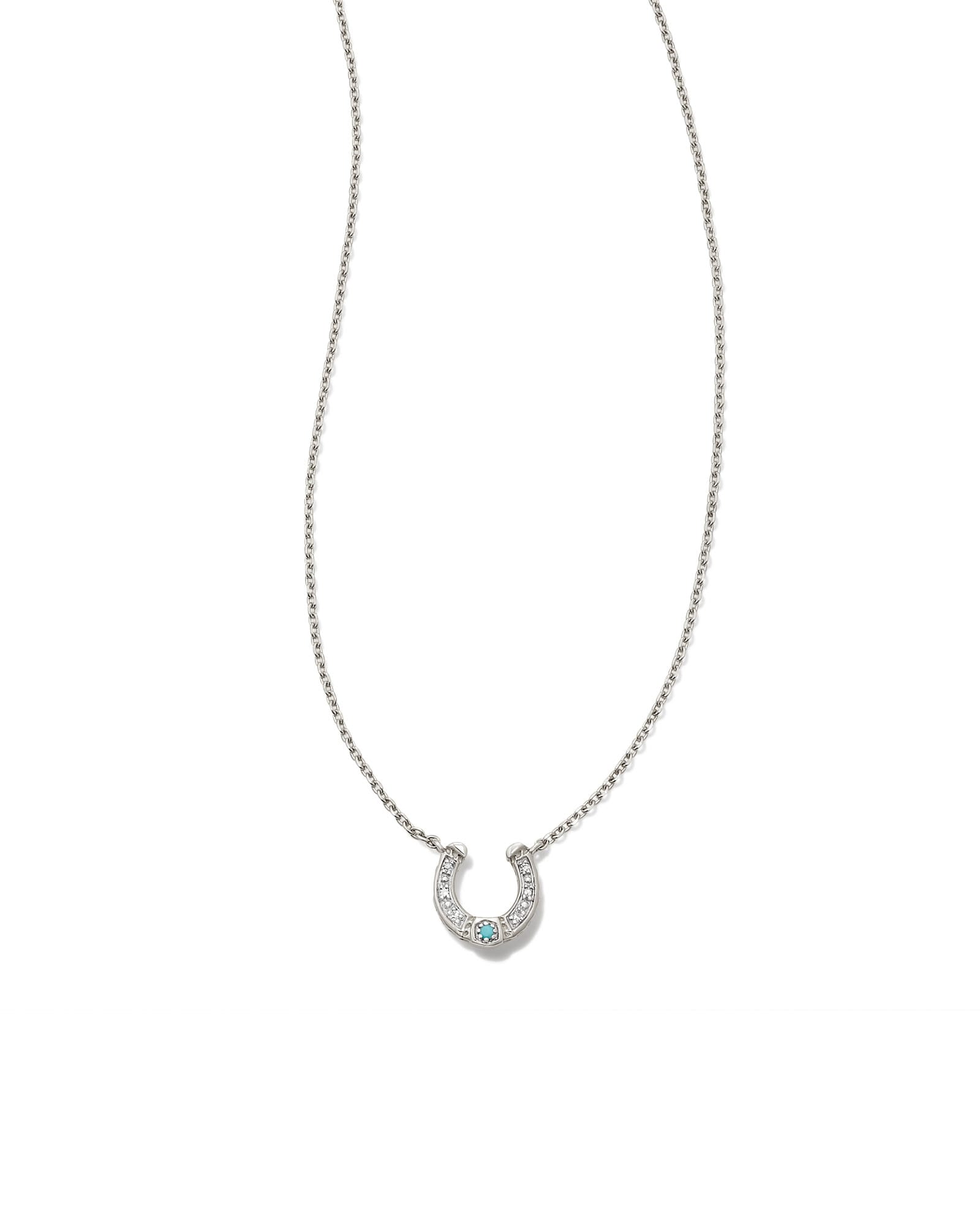 Noble 14k White Gold Horseshoe Short Pendant Necklace in Turquoise