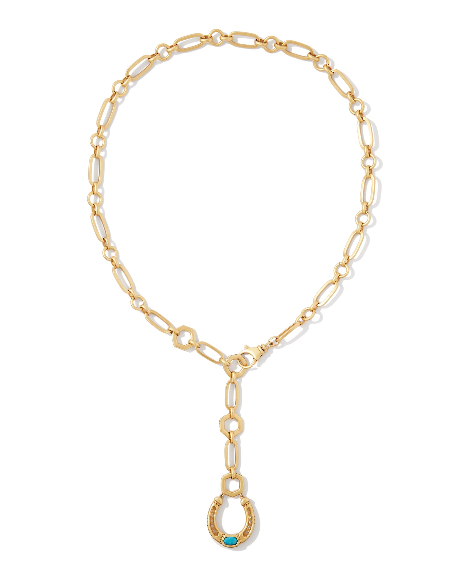 Noble Vintage Gold Horseshoe Y Necklace in Variegated Dark Teal Magnesite